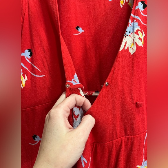 Free People Medium On My Side Floral Red V-Neck Wrap Dress - Picture 8 of 16